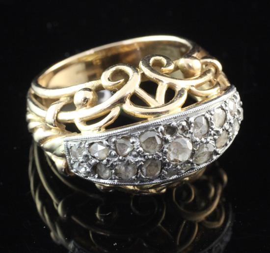 A 1950s/1960s continental gold and rose cut diamond set dress ring, size M.